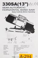 Acra 330SA 13", Semi-Auto Horiz. Band Saw, Operations and Parts Manual Year 2000